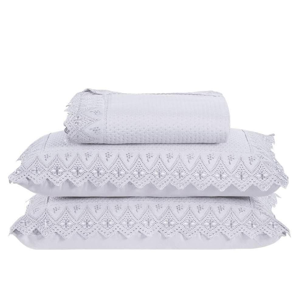 Colcha Queen Home Madrid Com Bordado Inglês 300 Fios 3 Peças - Branco