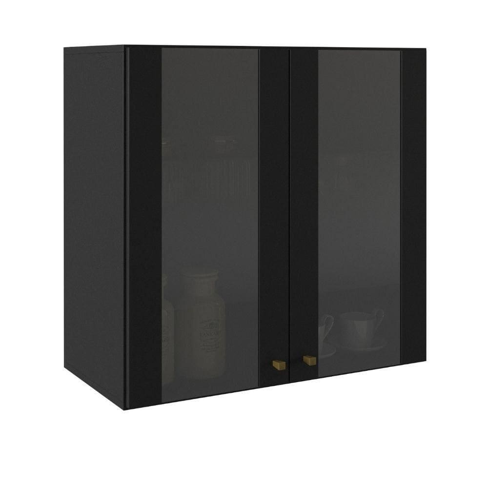 Armário Aéreo 70cm 2 Portas Com Vidro Vollare Fiorello Preto
