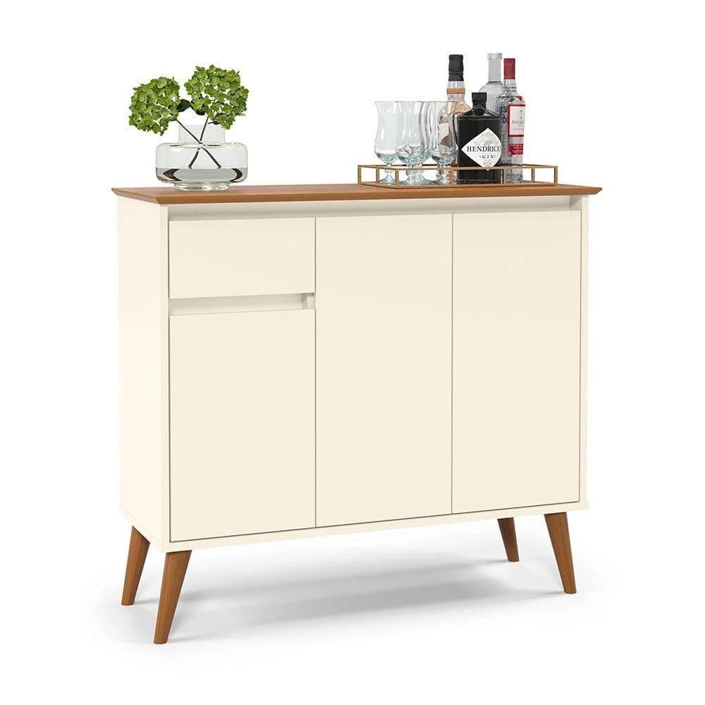 Aparador Buffet Veneza 3 Portas 1 Gaveta 93cm Ej Móveis Off White-freijó