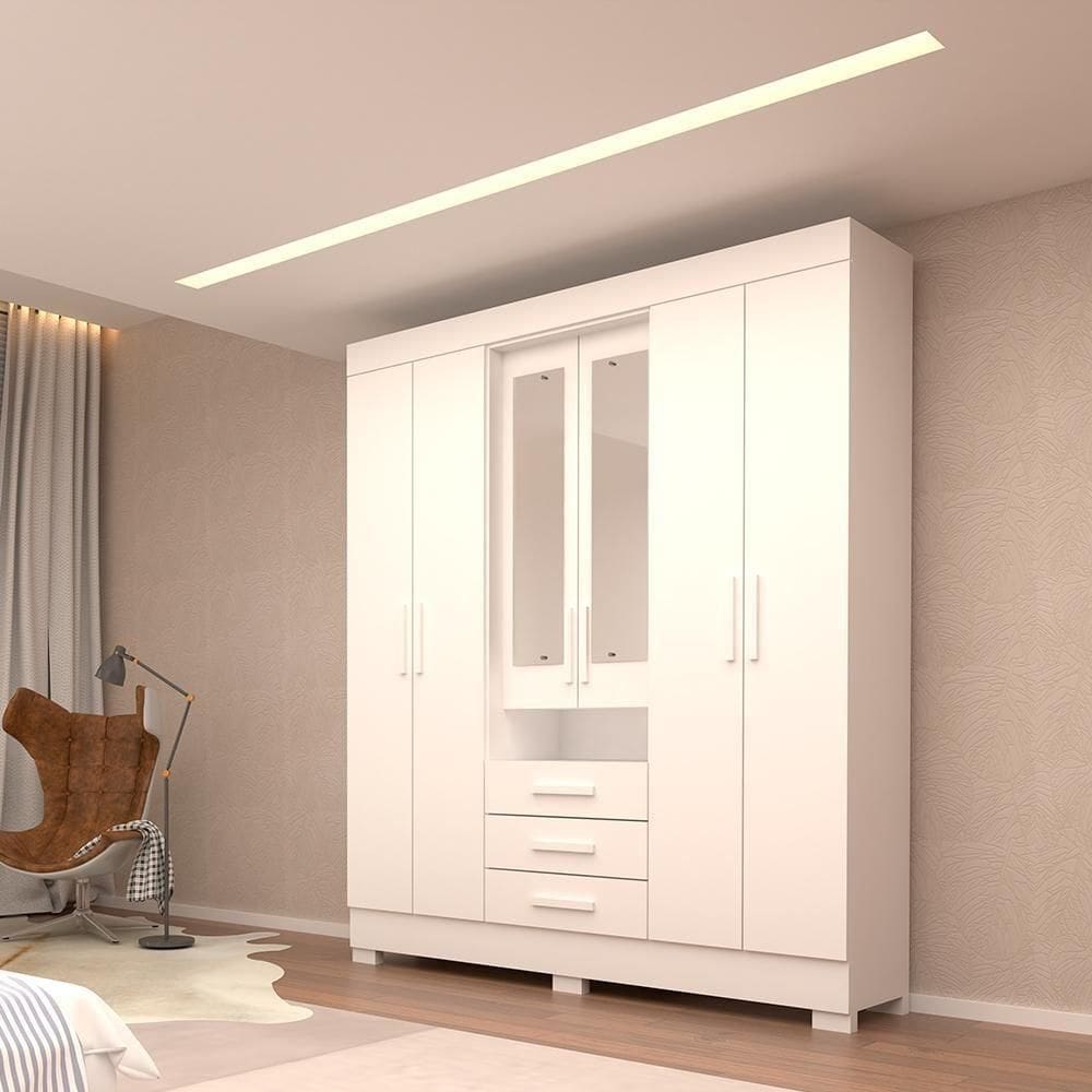 Guarda Roupa Casal Bolívia Com Espelho 6 Portas 100% Mdf Linhamobília Branco
