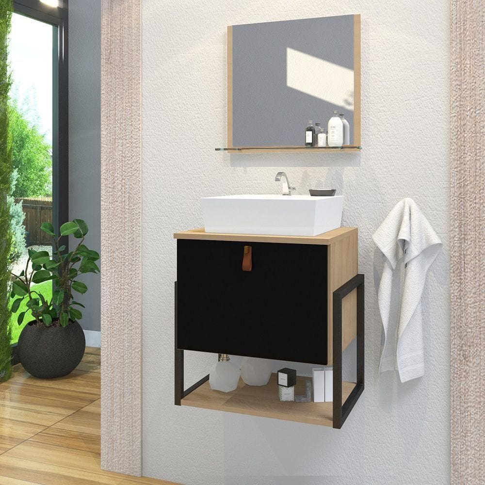 Gabinete De Banheiro Vegas 1 Prateleira 1 Porta 45cm Freijó E Preto - Preto
