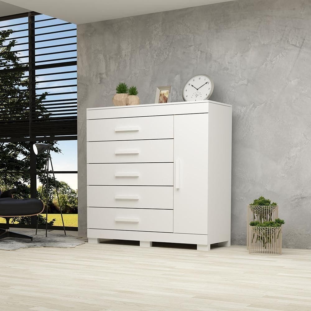 Cômoda Bahamas 5 Gavetas 100% Mdf Linhamobília Branco