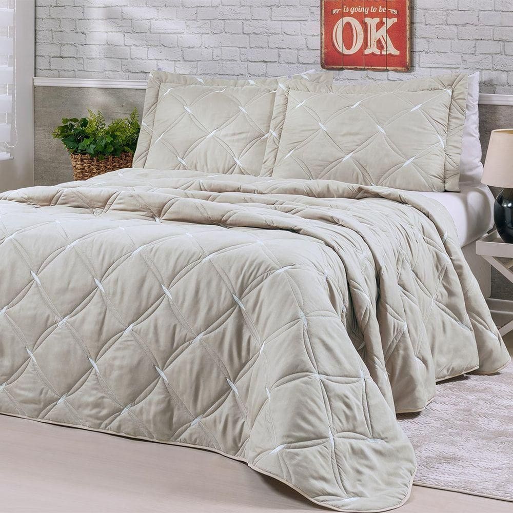 Cobre Leito Queen Unique 200 Fios Bordado 3 Peças - Avela