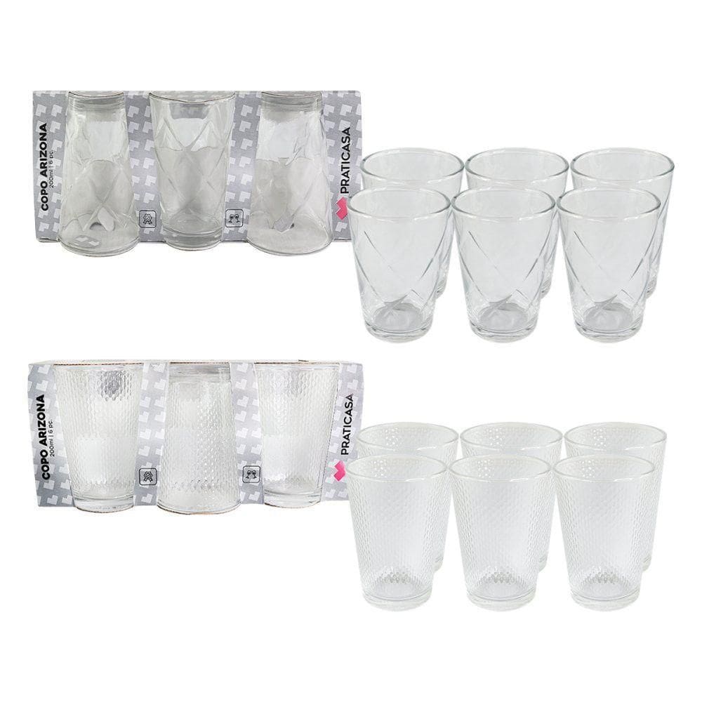 Kit 6 Copos De Vidro 200ml Arizona Transparente
