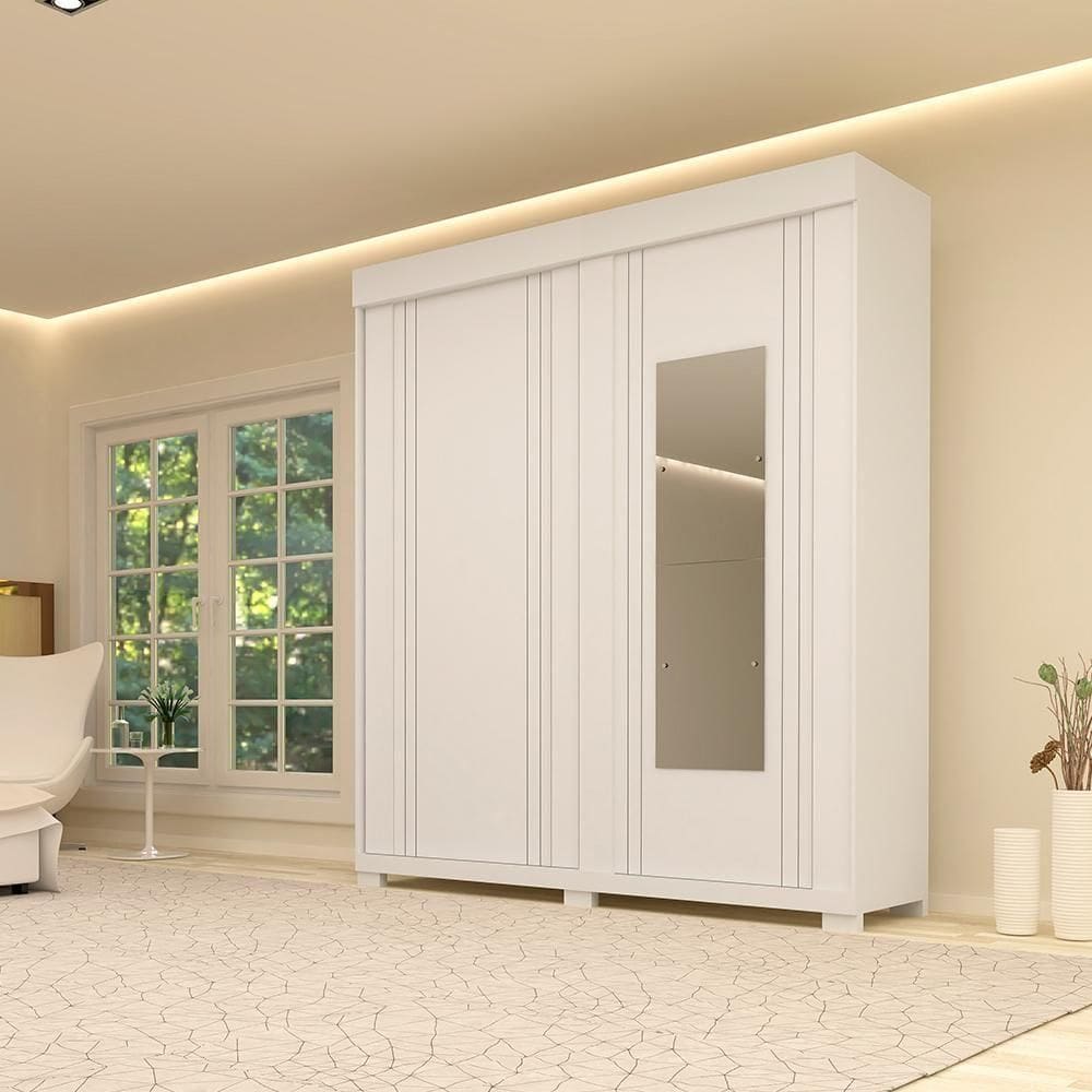 Guarda Roupa Casal Alemanha Com Espelho 2 Portas 100% Mdf Linhamobília Branco