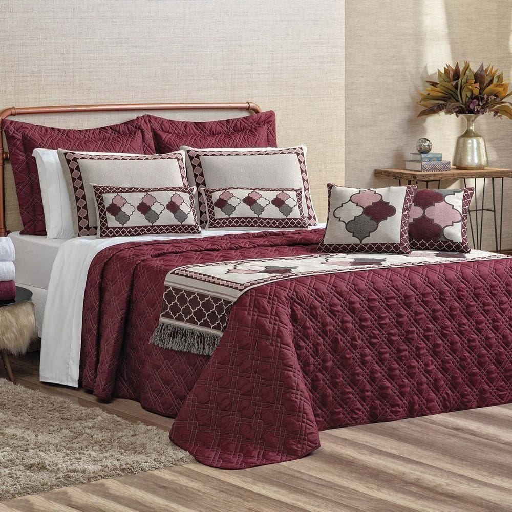 Kit Cobre Leito King Turin Com Almofadas E Peseira 180 Fios 10 Peças - Vinho