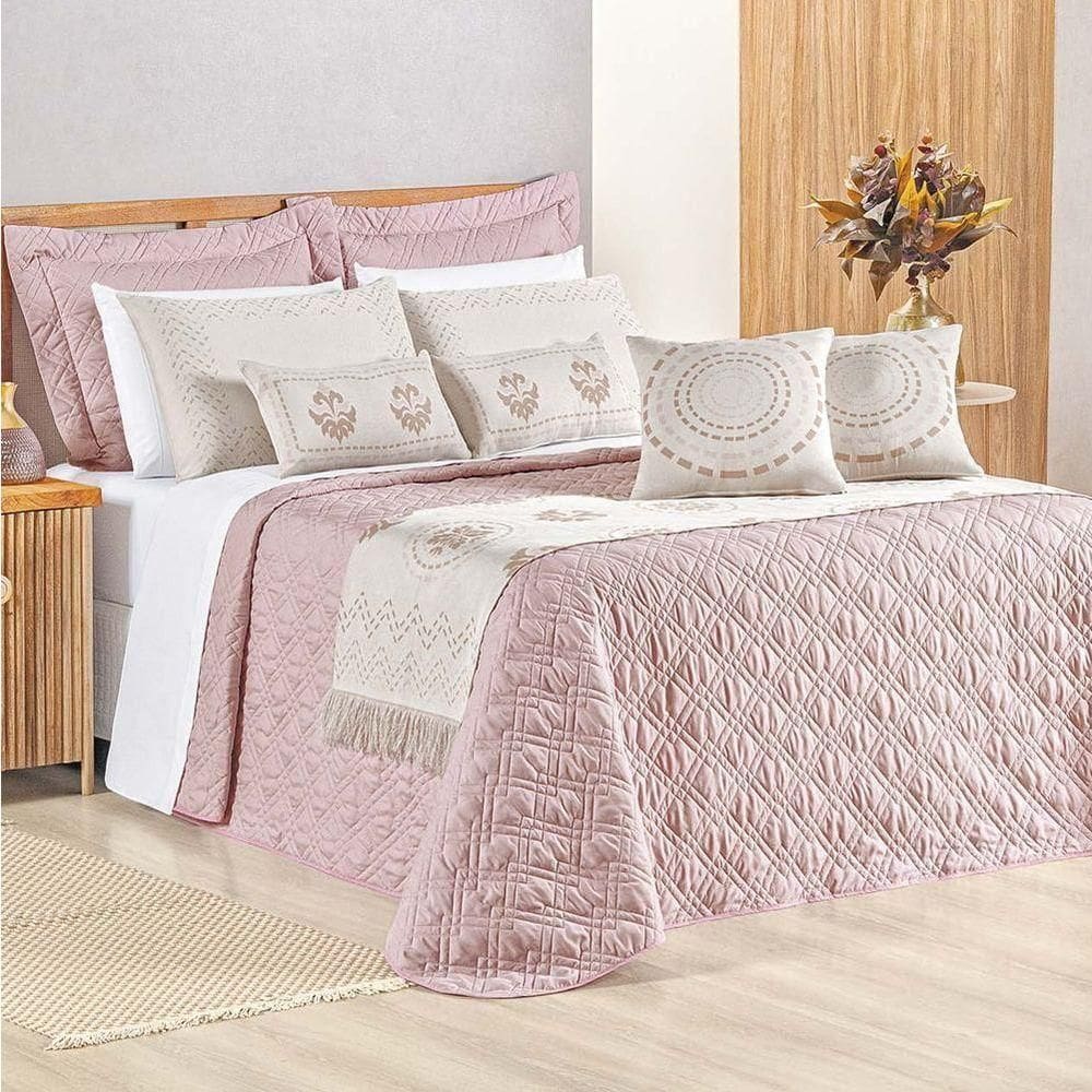 Kit Cobre Leito Queen Turin Com Almofadas E Peseira 180 Fios 10 Peças - Rose
