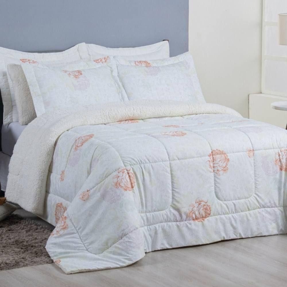 Edredom Queen Coberdrom Top Line Estampado Hipercal-sherpa 3 Peças - Garden