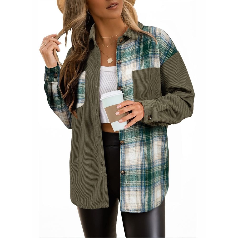 Shacket Astylish Women`s Color Block Corduroy Mist Green