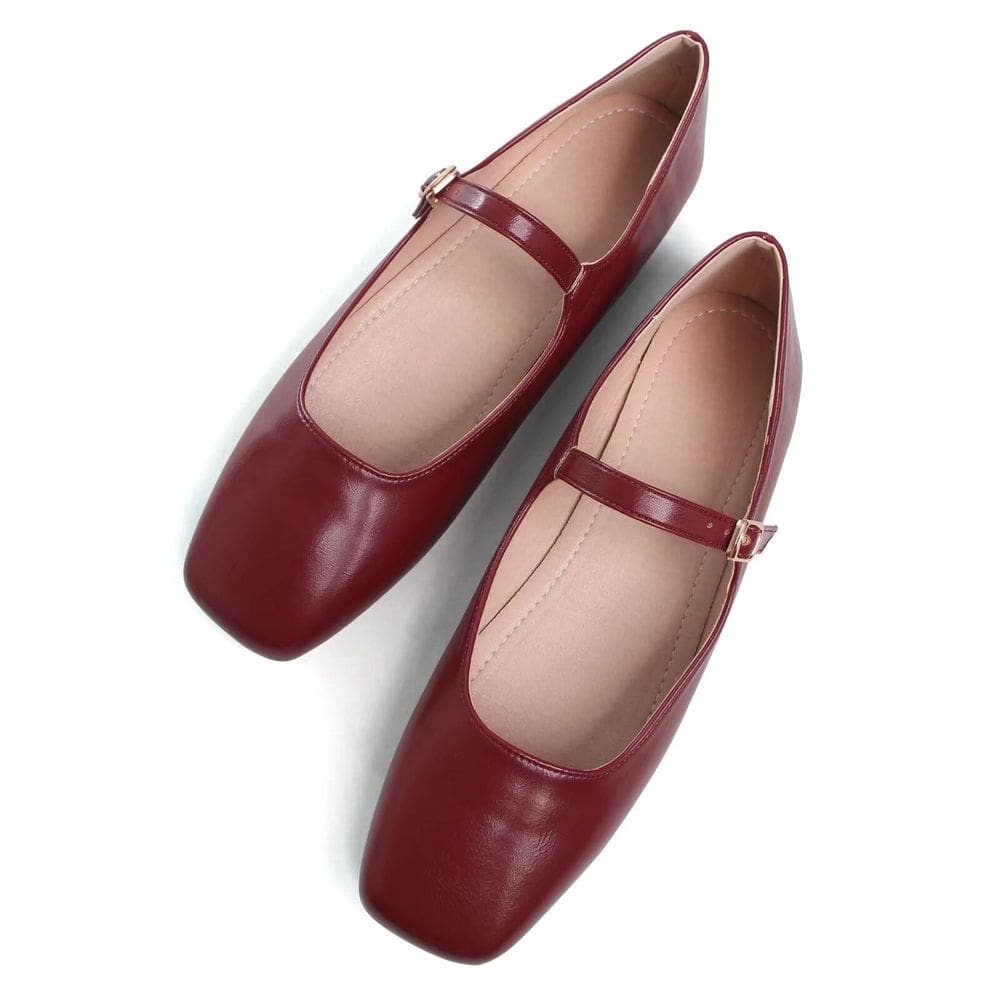 Couro vermelho escuro feminino Flats Stunner Mary Jane tamanho 40 (8)