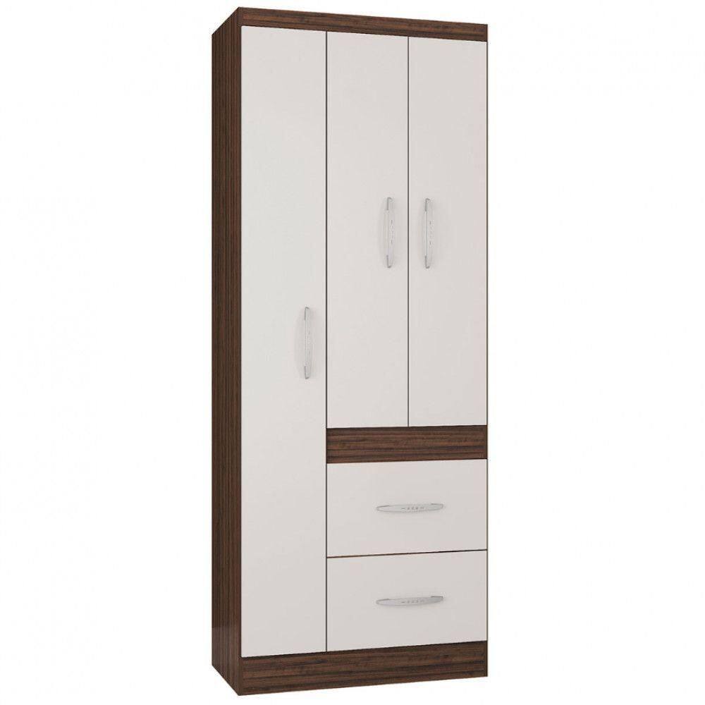 Guarda Roupa Solteiro Milão 3 Portas 2 Gavetas Poquema Chocolate Off White