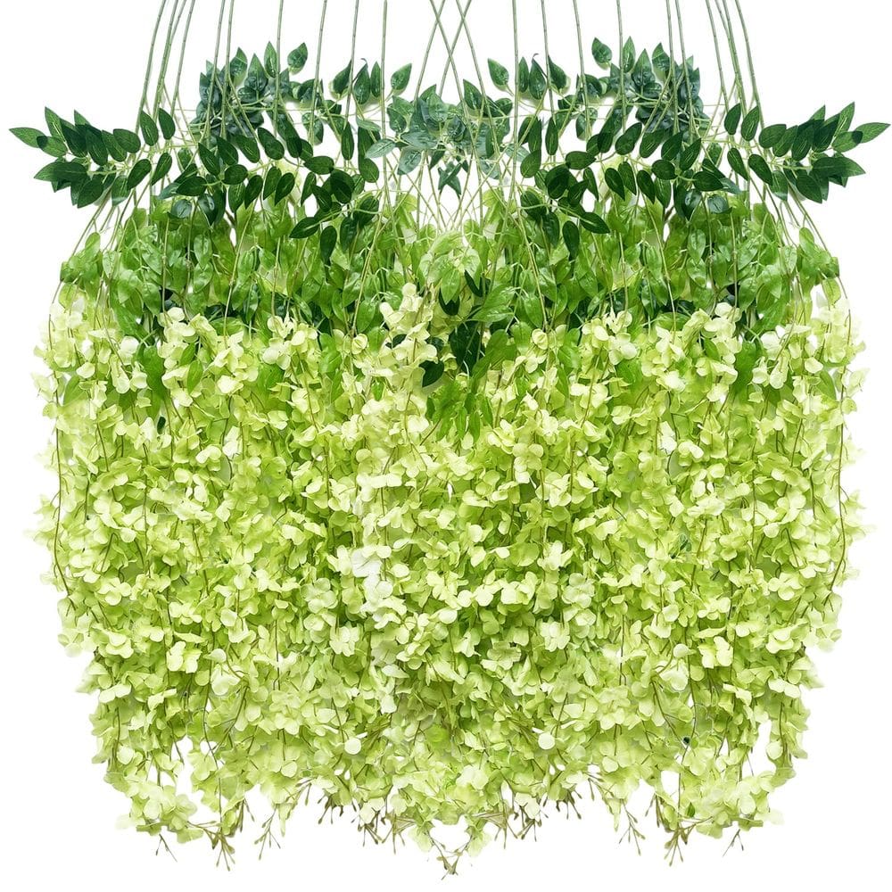 Flores artificiais penduradas para glicínias WONICE Green (pacote com 24)