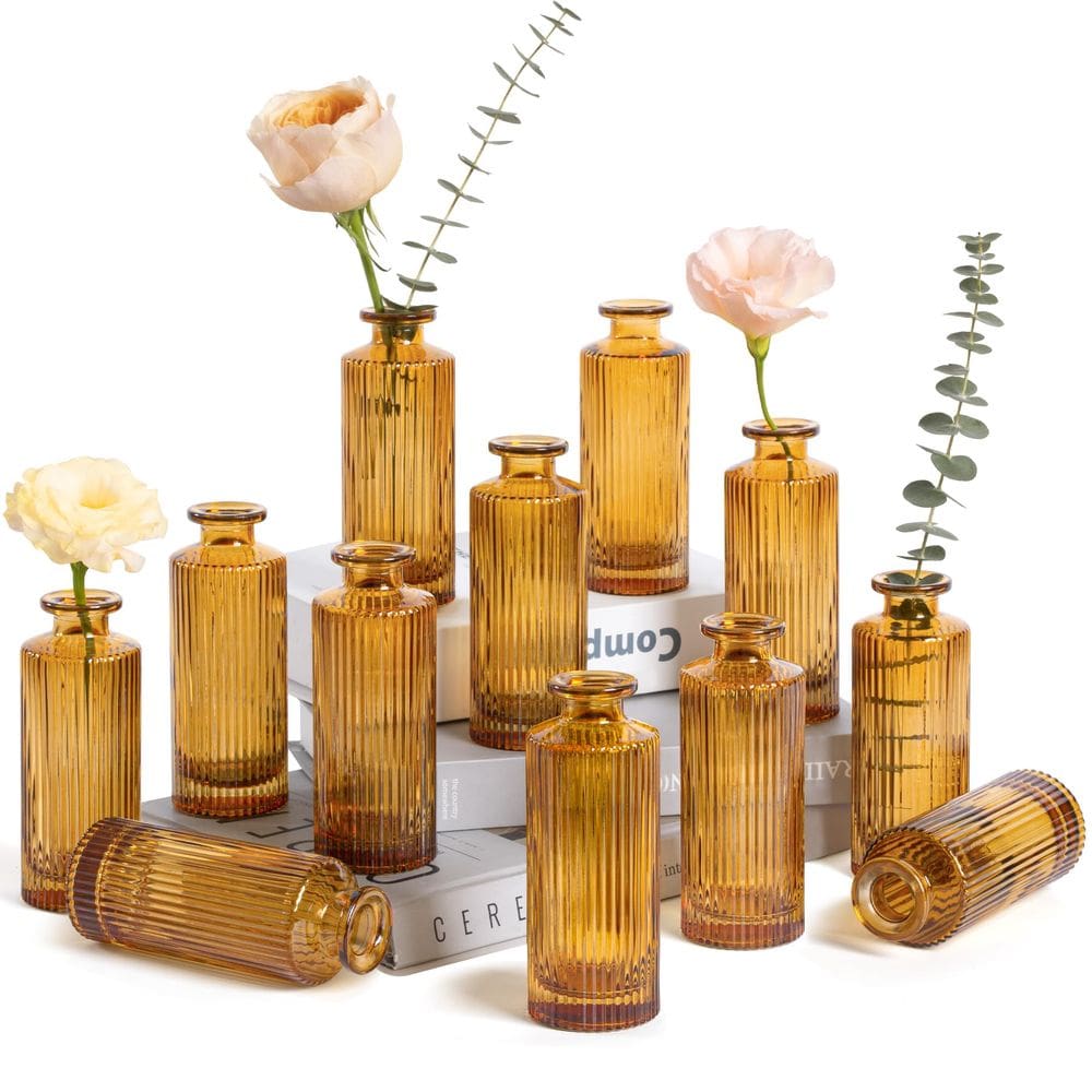 Conjunto de 12 vasos Glass Bud Vases ComSaf com decoração vintage em âmbar