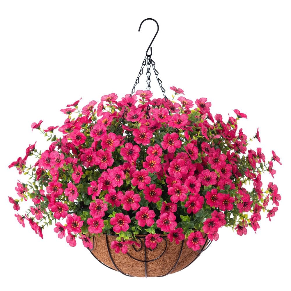 Plantas artificiais suspensas HyeFlora Hotpink Daisy com plantador