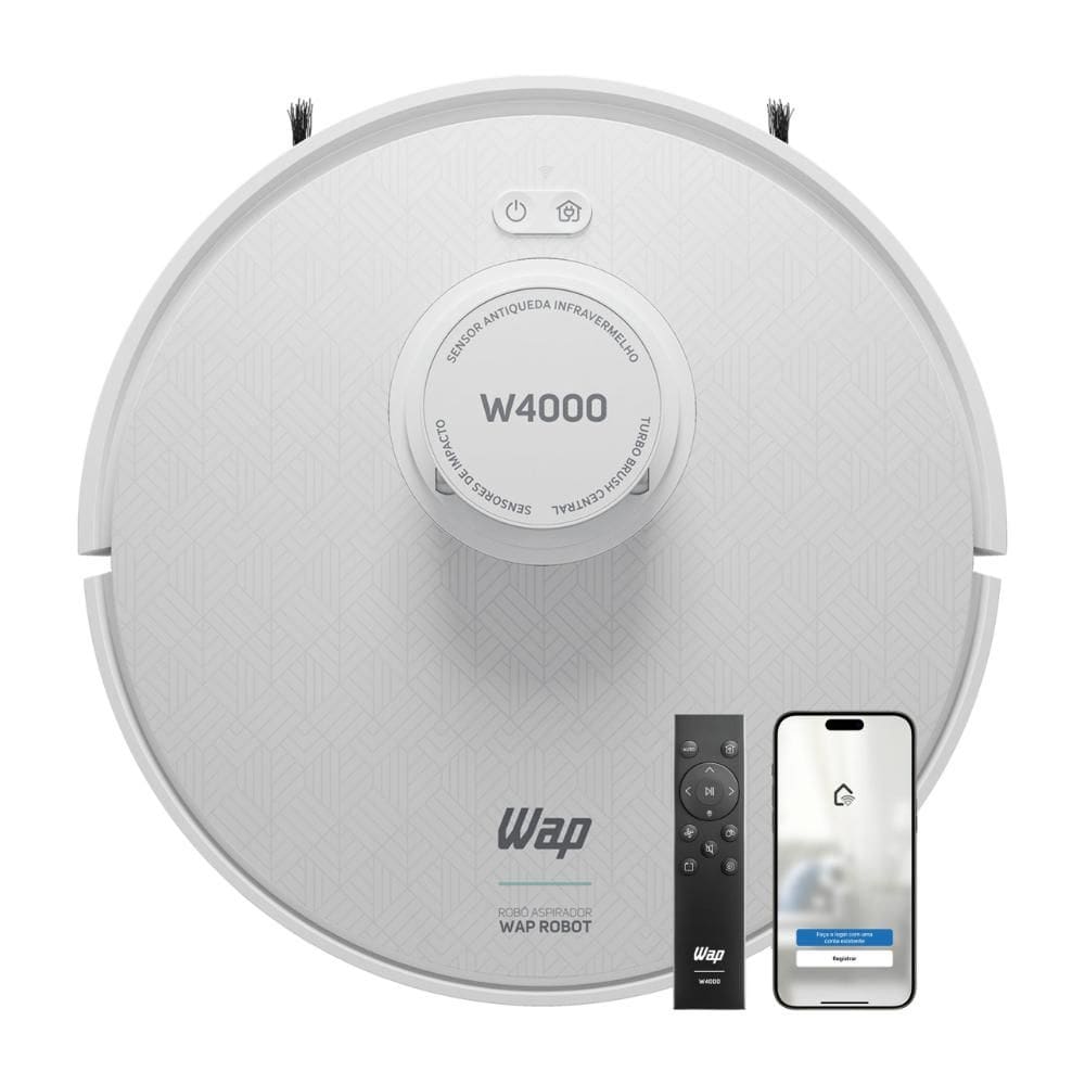Robô Aspirador de Pó WAP ROBOT W4000 Varre Passa Pano MOP Agenda Limpeza com Controle e APP 127V