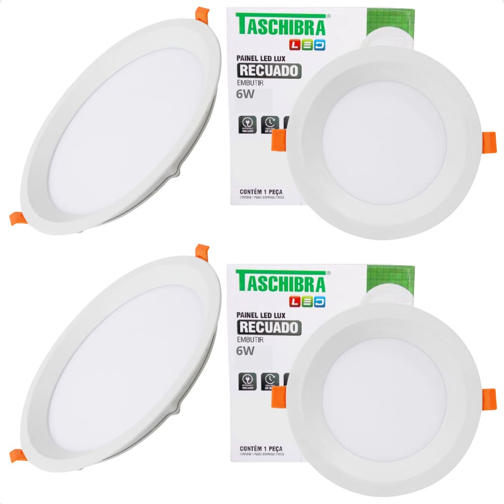 Kit 4 Painel de Led Redondo Embutir Recuado 6W Bivolt Taschibra 4000K Neutro