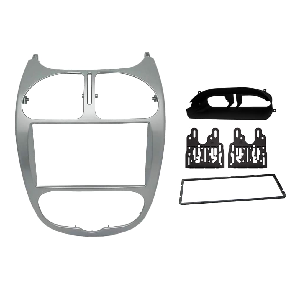 Moldura 2 Din Peugeot 206 p/ MP5 - 04 a 08 - Prata - Fiamon