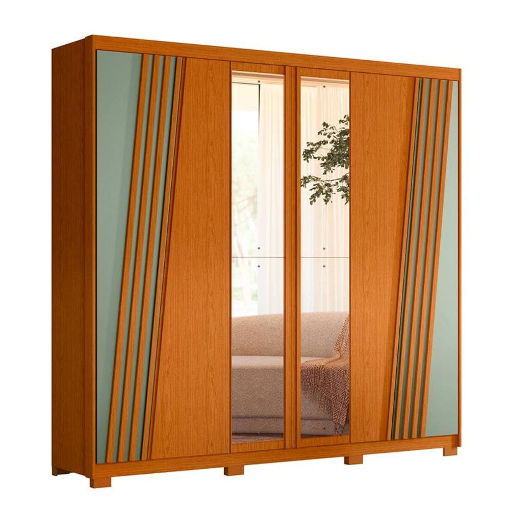 Guarda Roupa Ouro Verde com Espelho 6 Portas Cinamomo/Sálvia - ABZ