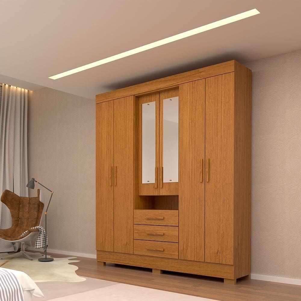 Guarda Roupa Casal Bolívia Com Espelho 6 Portas 100% Mdf Linhamobília Cinamomo