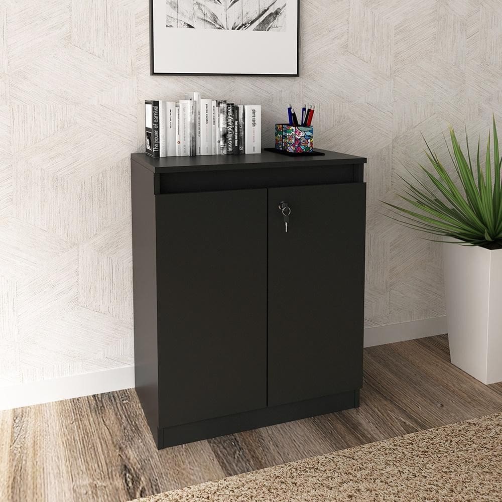 Balcão para Escritório 02 Portas com Chave ME4149 Preto Tecnomobili