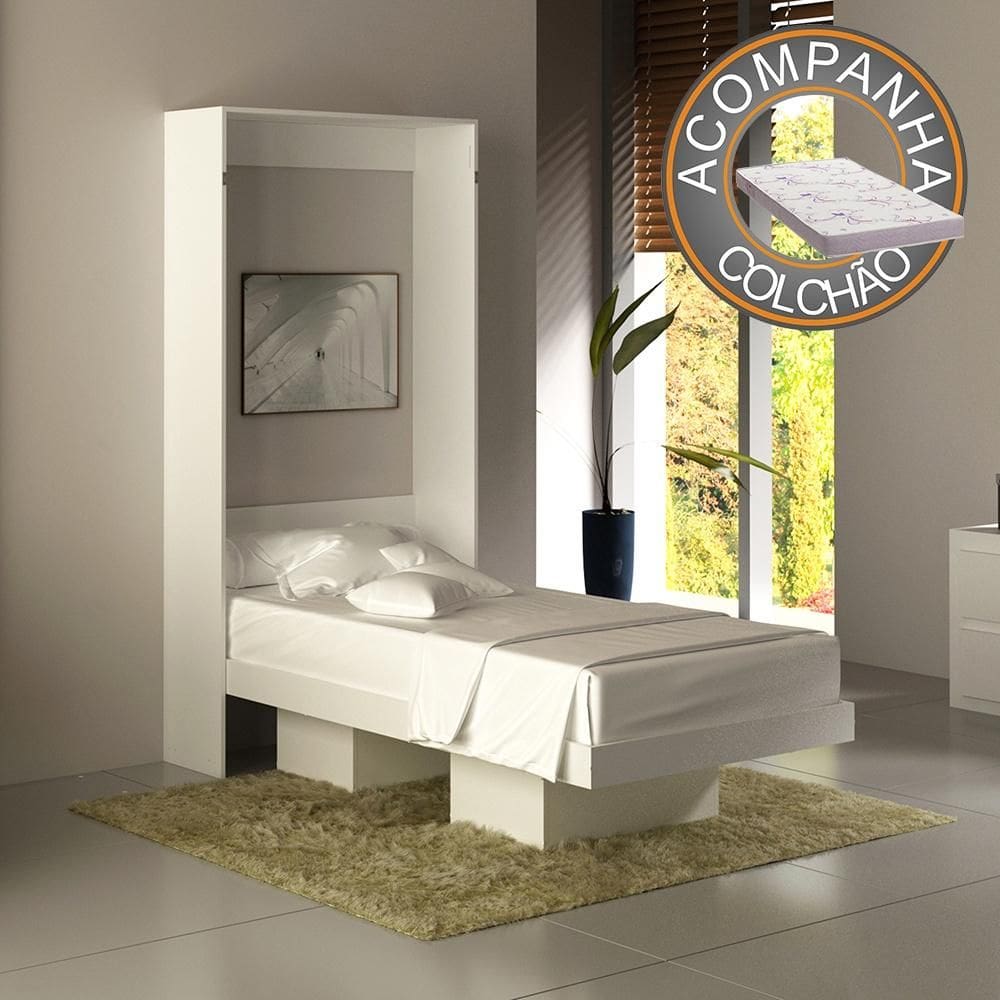 Cama Articulada Solteiro CM8015 Branco Tecnomobili + Colchão Ortobom