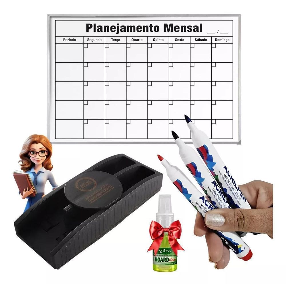 Quadro Planejamento Mensal - Apagador E 3 Marcador +