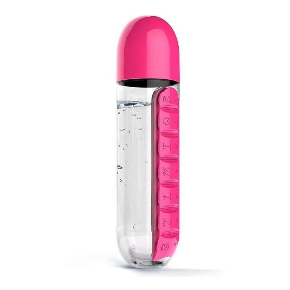 Garrafa Plastico Porta Comprimidos Destacavel 600ml Rosa