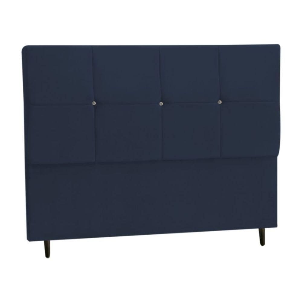 Cabeceira Estofada Box Casal Queen Size Encosto Para Cama Civic 164x126 Cm Azul Marinho