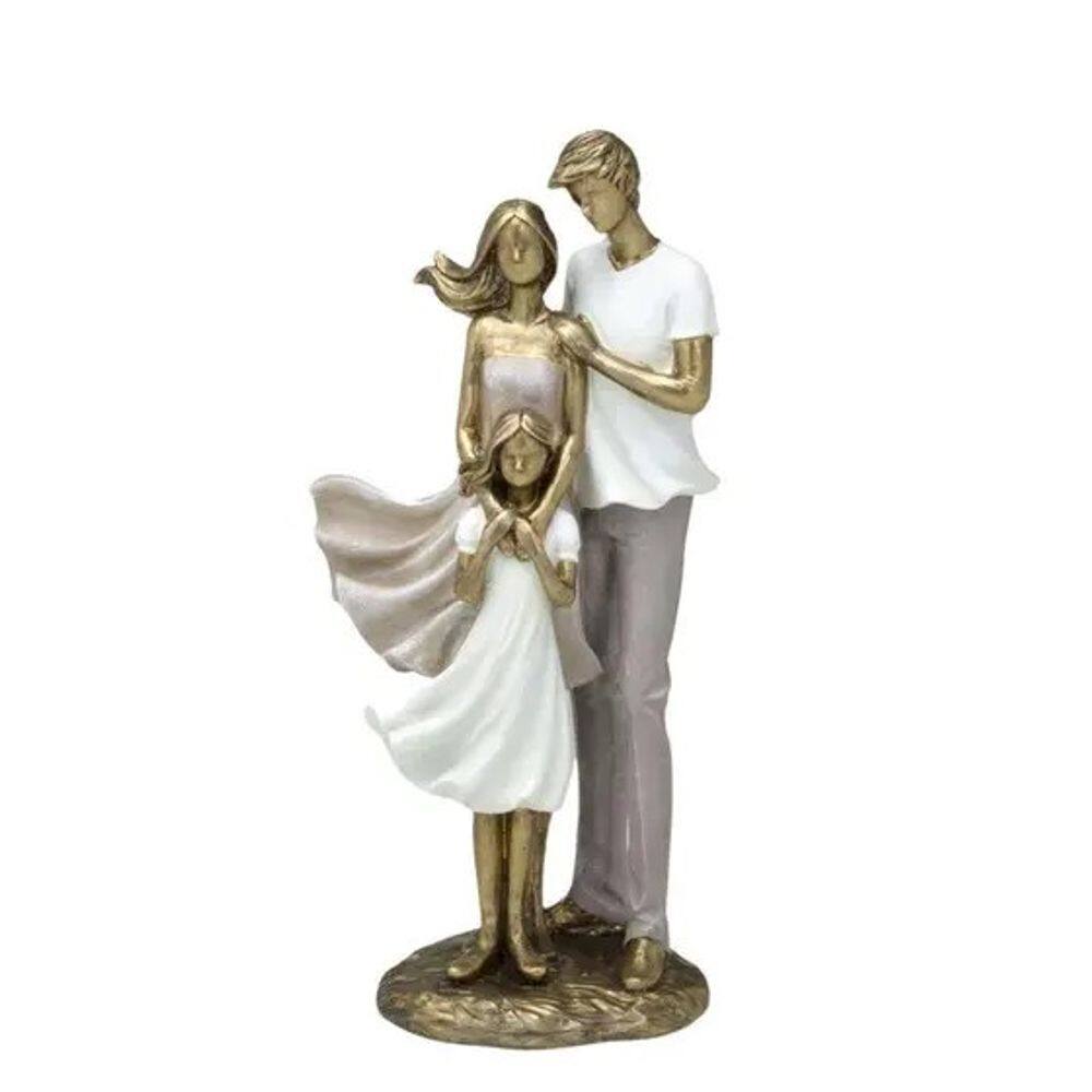 Escultura Familia Decorativa Casal E Filha 25Cm