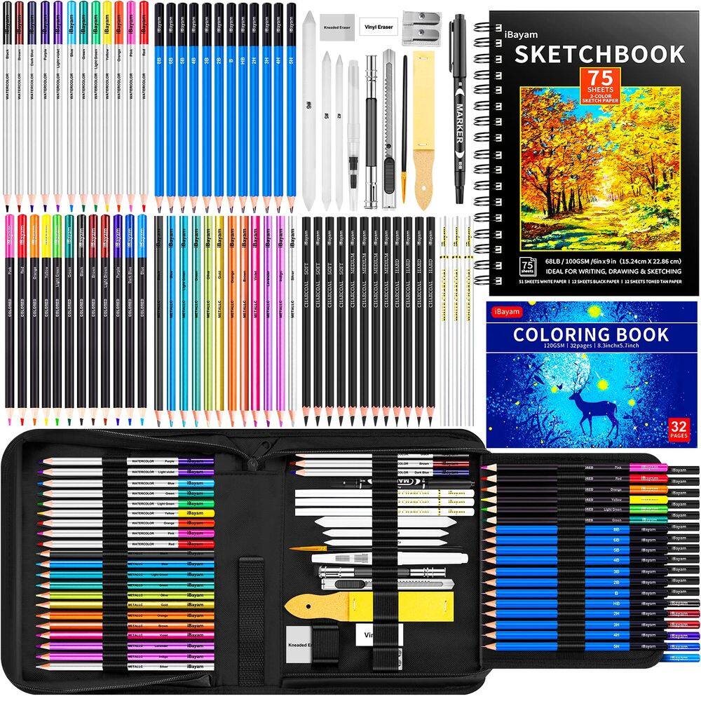 Conjunto de desenho iBayam, pacote com 78, kit de desenho com 75 folhas de caderno de esboços