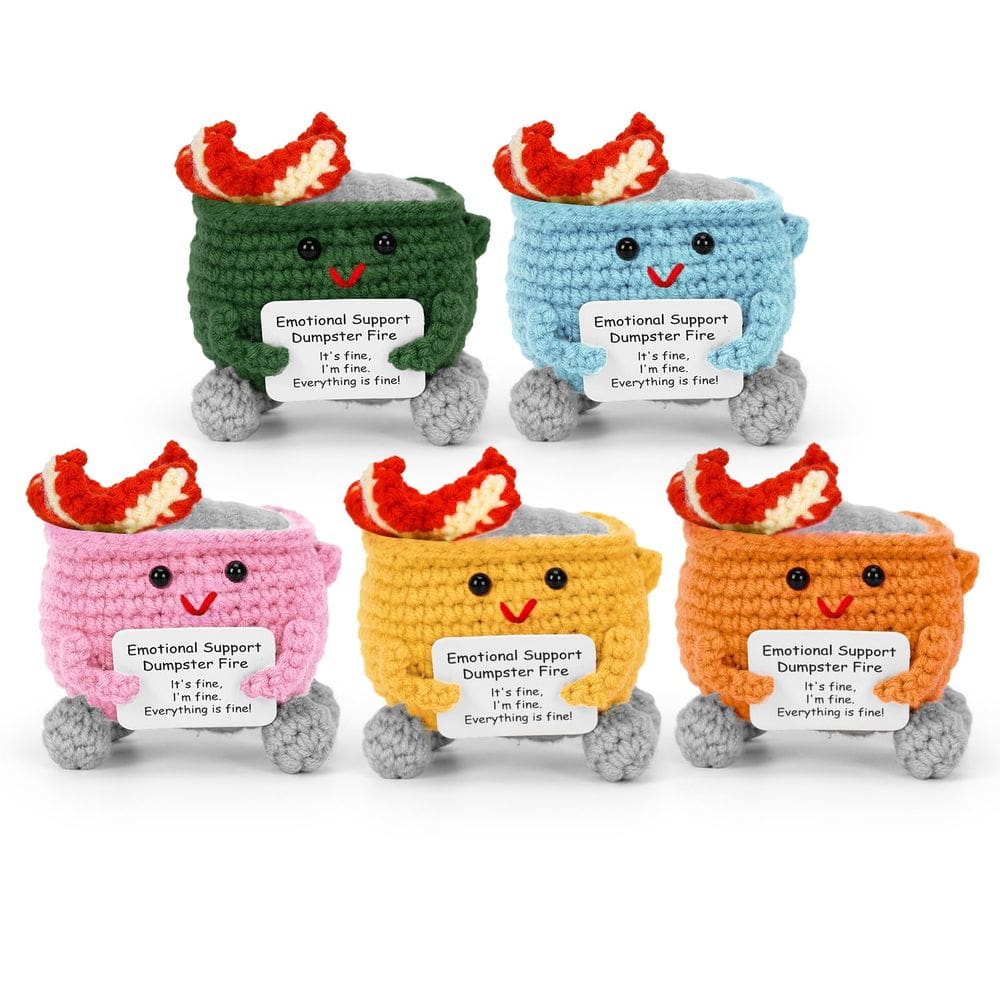 Crochet Dumpster Fire Emotional Support, 5 peças com cartão