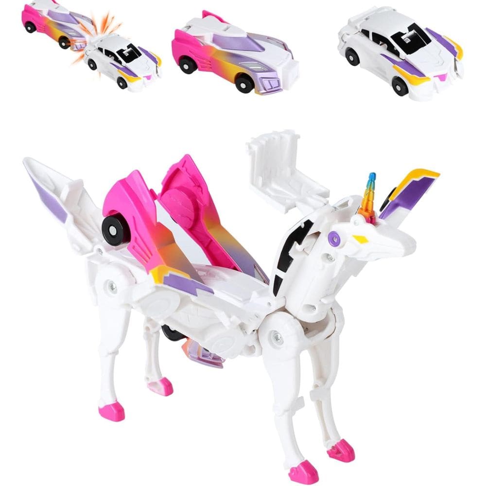 Conjunto Toy Car-Robot Transforming Unicorn para crianças (2 unidades) rosa