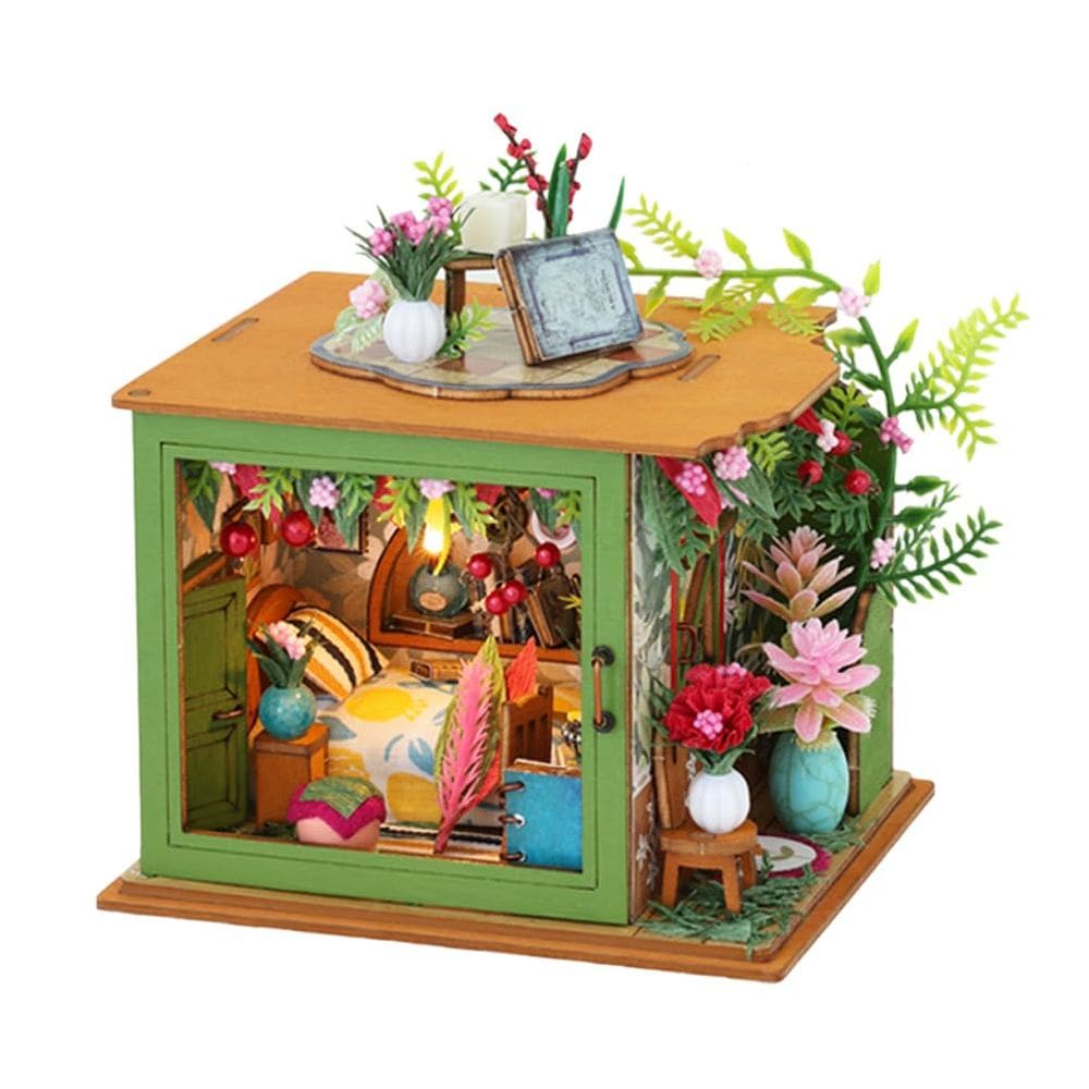 Kit de casa de bonecas em miniatura DIY Casa de bonecas de madeira com luzes LED