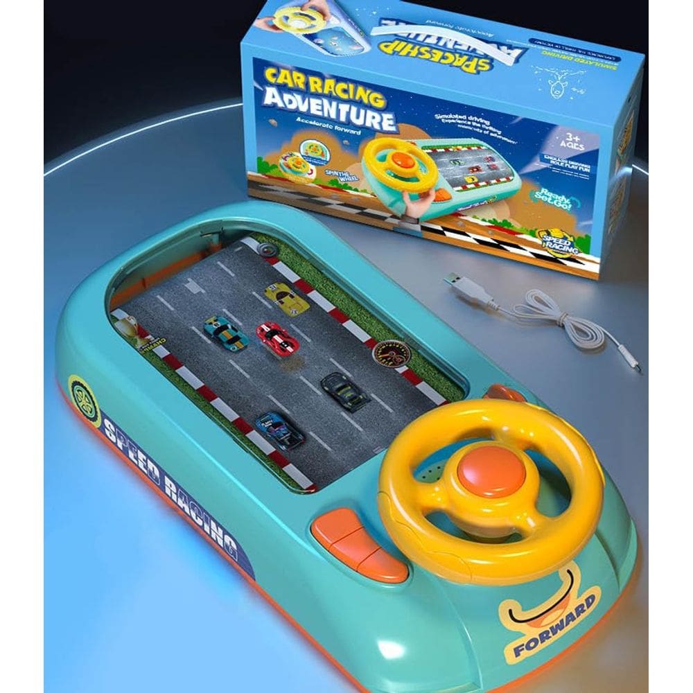 Carro de aventura de corrida de brinquedo com volante para crianças com música