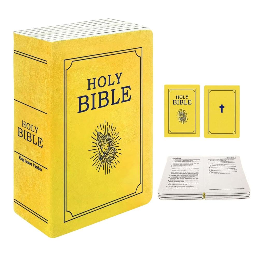 Almofada de pelúcia em forma de livro da Bíblia Sagrada que pode ser aberta para crianças