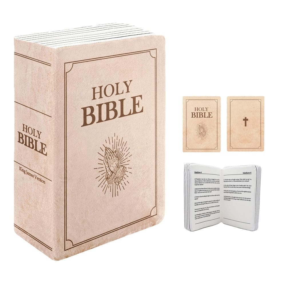 Livro de almofadas de pelúcia em forma de Bíblia Sagrada com versículos bíblicos