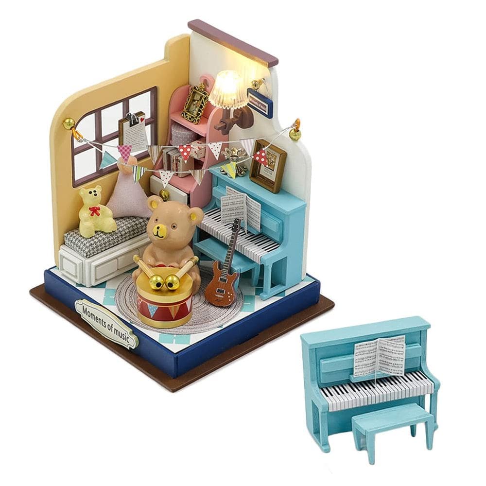 Kit de casa de bonecas em miniatura DIY Casa de bonecas de madeira com luzes LED