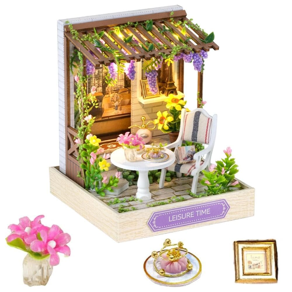 Kit de casa de bonecas em miniatura DIY Casa de bonecas de madeira com luzes LED