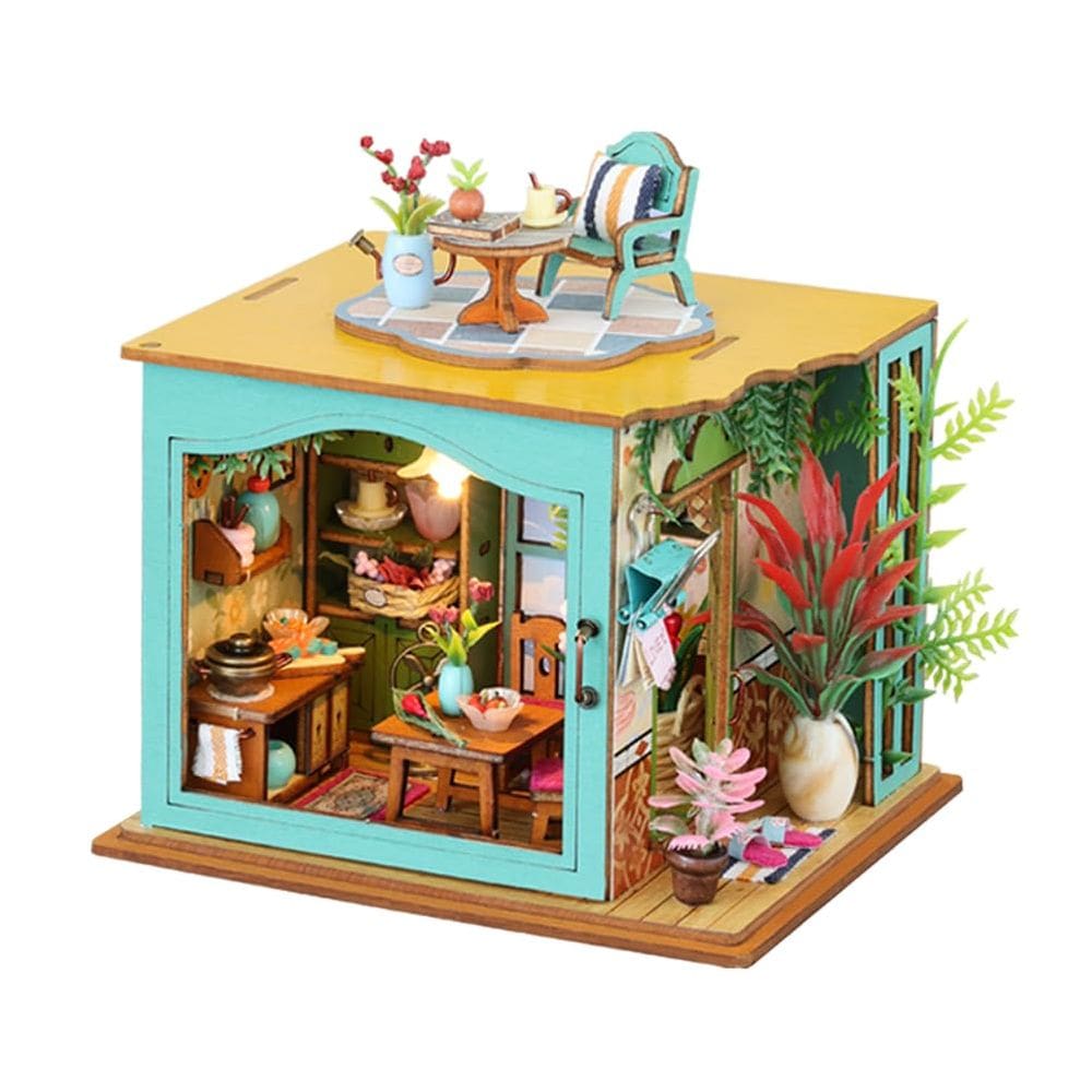 Kit de casa de bonecas em miniatura DIY Casa de bonecas de madeira com luzes LED