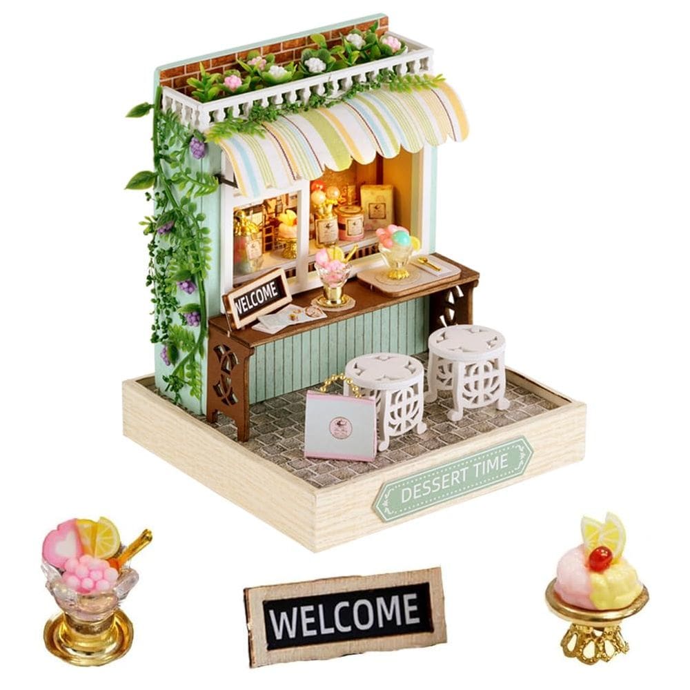 Kit de casa de bonecas em miniatura DIY Casa de bonecas de madeira com LED e capa protetora contra poeira
