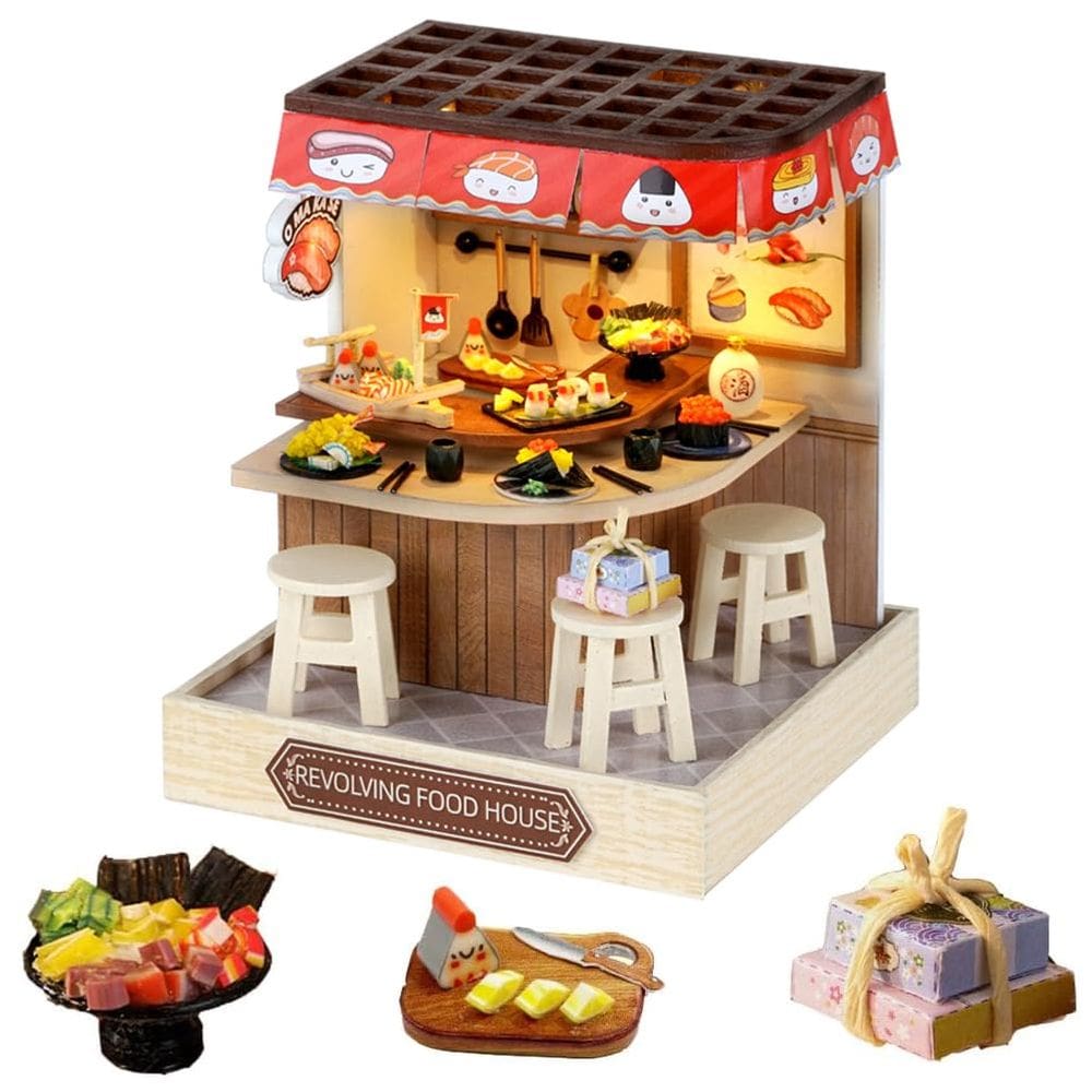 Kit de casa de bonecas em miniatura DIY Casa de bonecas de madeira com LED e capa protetora contra poeira