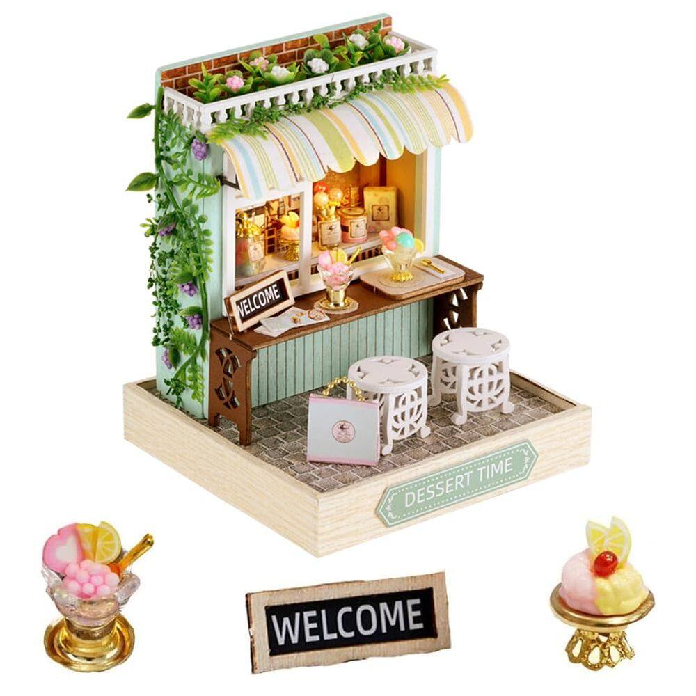 Kit de casa de bonecas em miniatura DIY Casa de bonecas de madeira com LED e capa protetora contra poeira