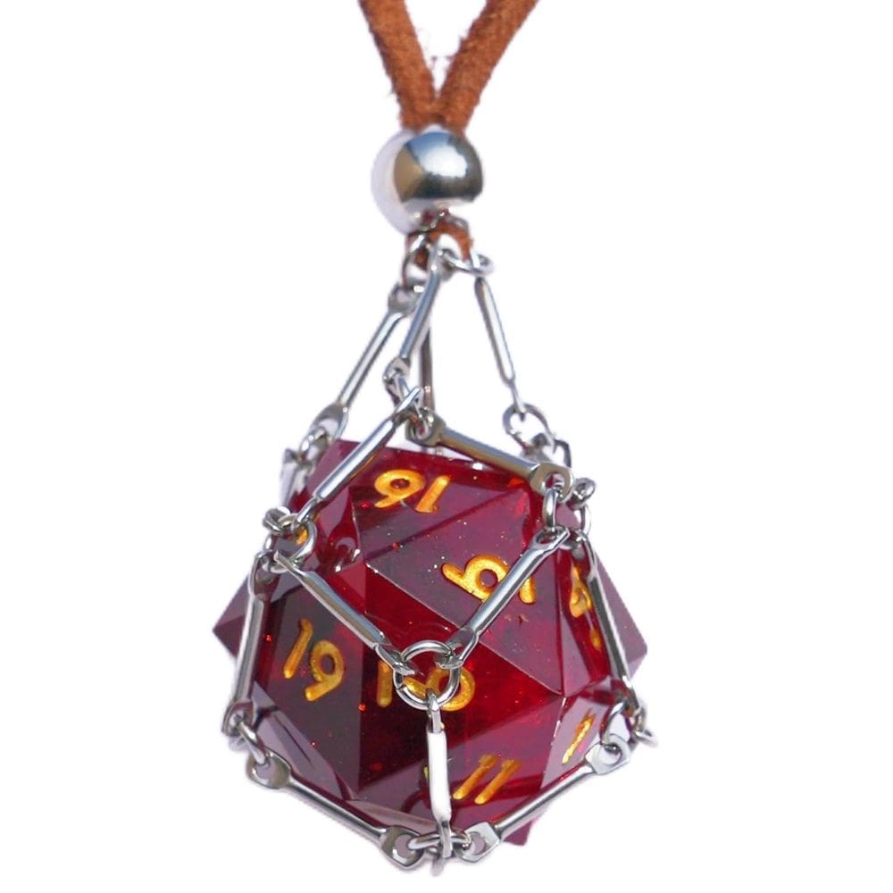 Colar DND D20 Dice removível com corrente de couro em aço inoxidável