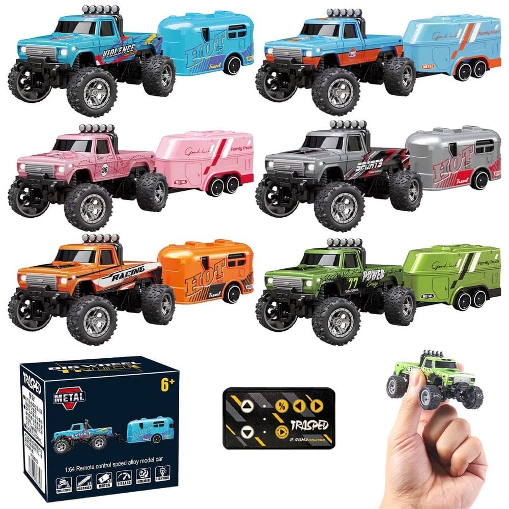 Mini caminhão cibernético RC Monster Truck com trailer 6 cores 1:64