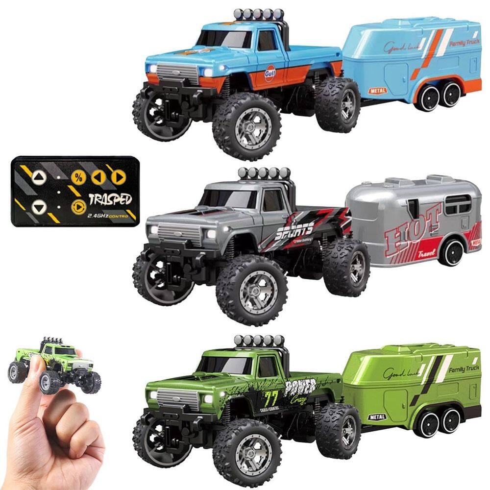 RC Monster Truck Mini escala 1:64 com controle remoto de reboque