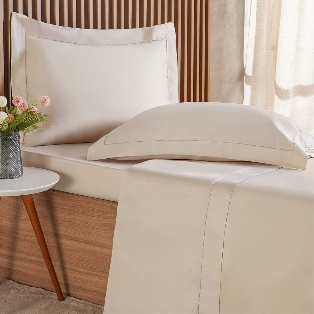 Jogo de Cama King 4 Pçs Ricamo 300 Fios 100% Algodão 193x203x40cm
