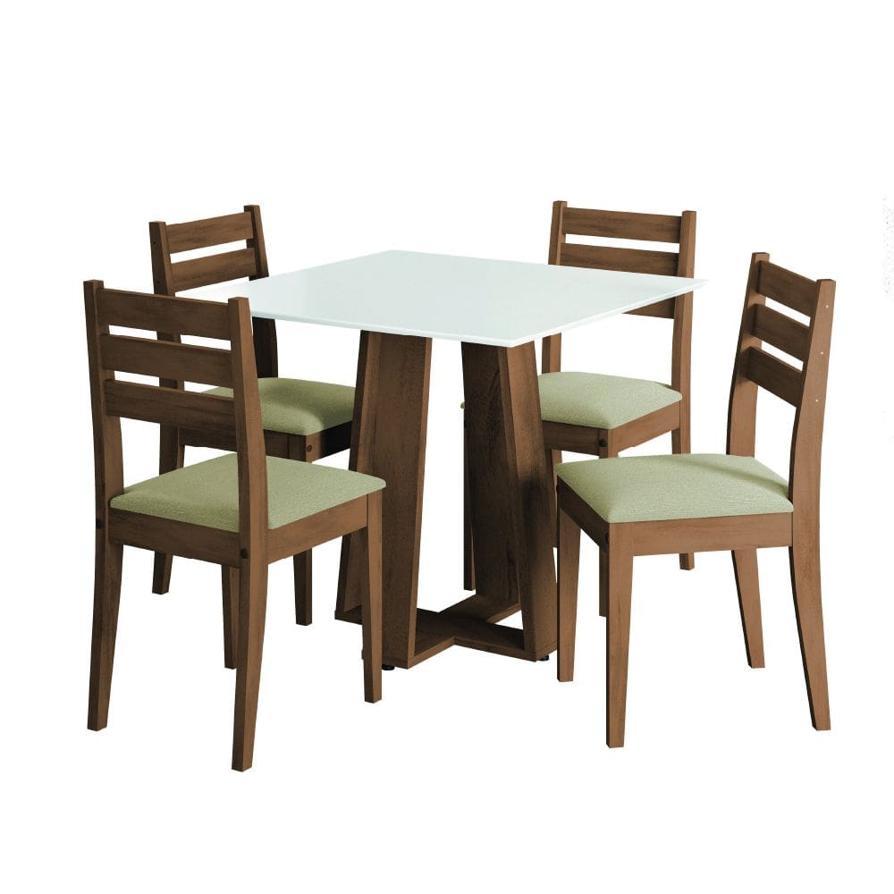Conjunto de Mesa Sala de Jantar Athenas Quadrada 0,90m 4 Cadeiras Dakar Cedro/Off White/Bege Dobuê