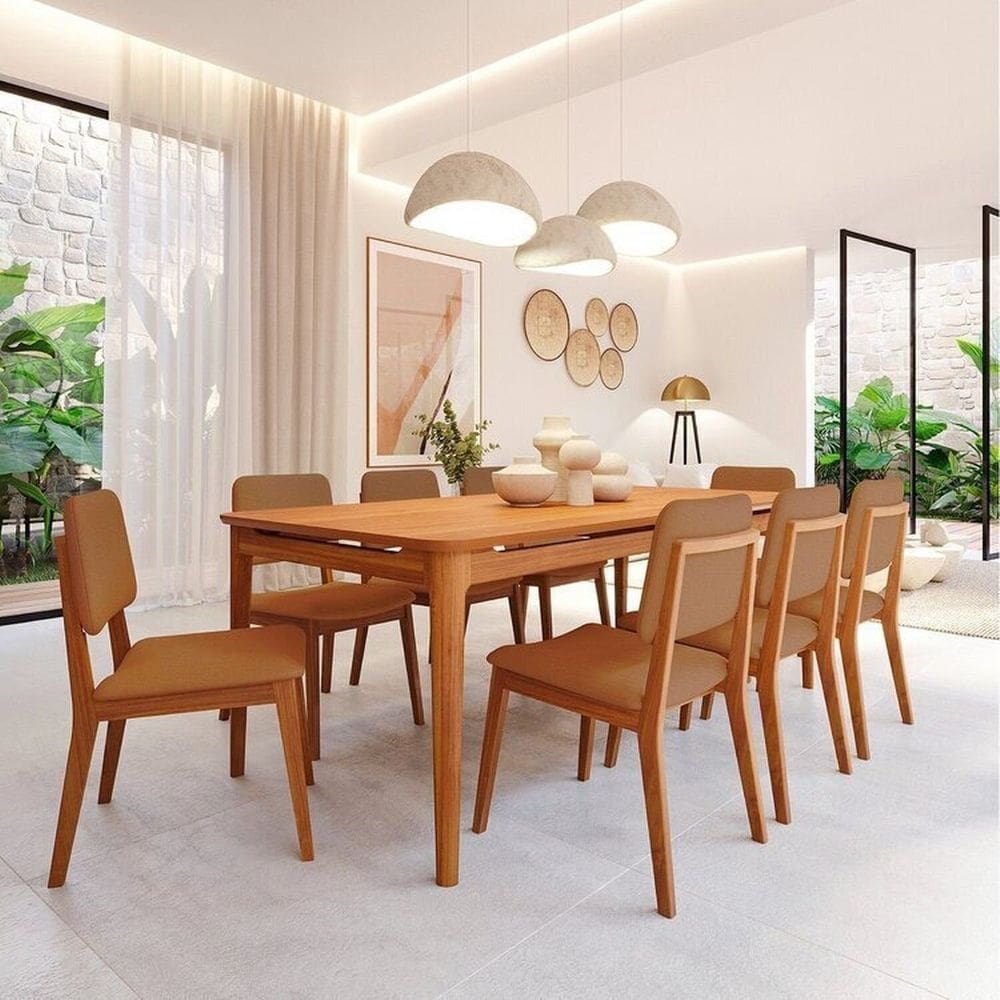 Conjunto Sala de Jantar 1 Mesa 210cm 8 Cadeiras Miriti Cabecasa madeiramadeira Caramelo