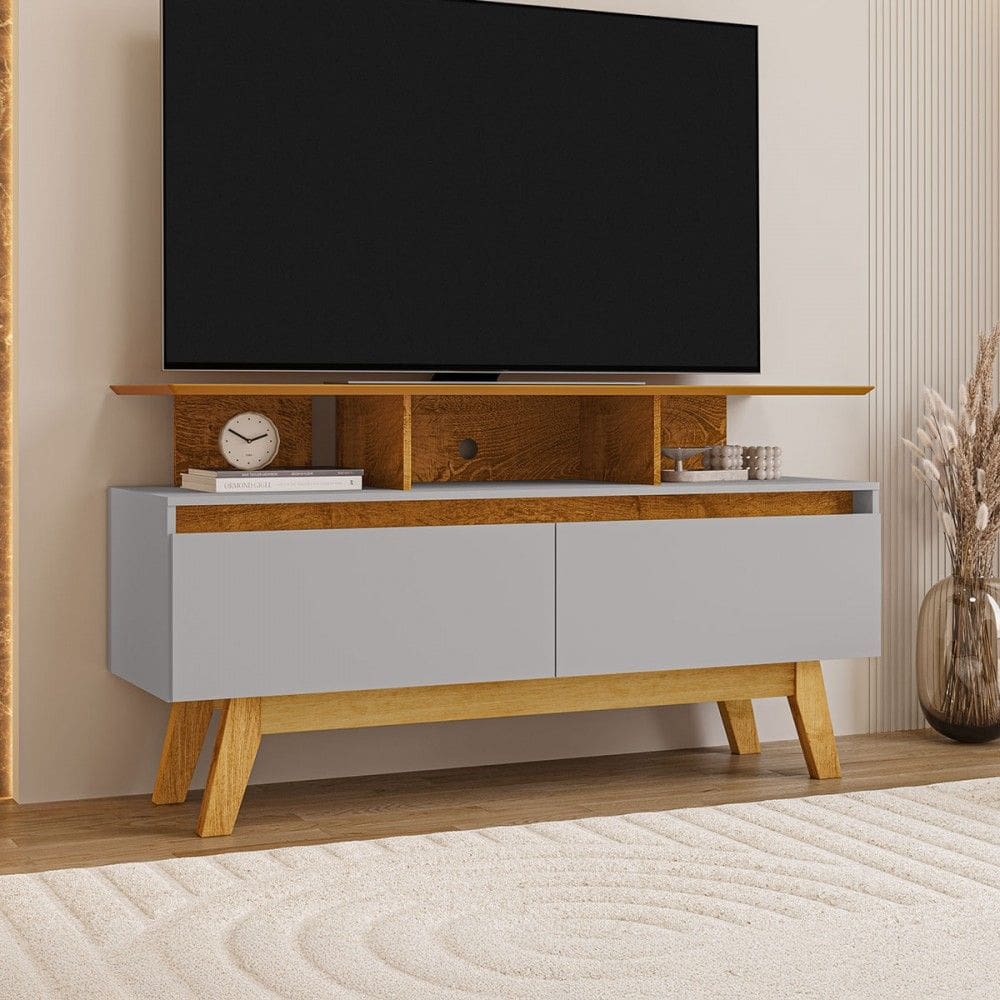 Rack para TV Até 50 Polegadas Rubi 2 Portas Naturallle/Off White - Móveis Bechara