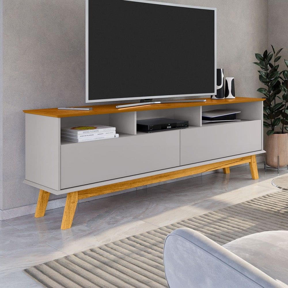Rack para TV Até 65 Polegadas Elegant 2 Portas Naturallle/Off White - Móveis Bechara